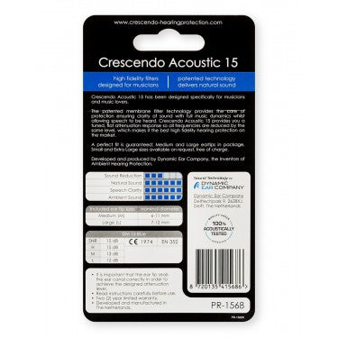 Pro Acoustic 15 - Filtres Auditifs - Protection SNR 15dB